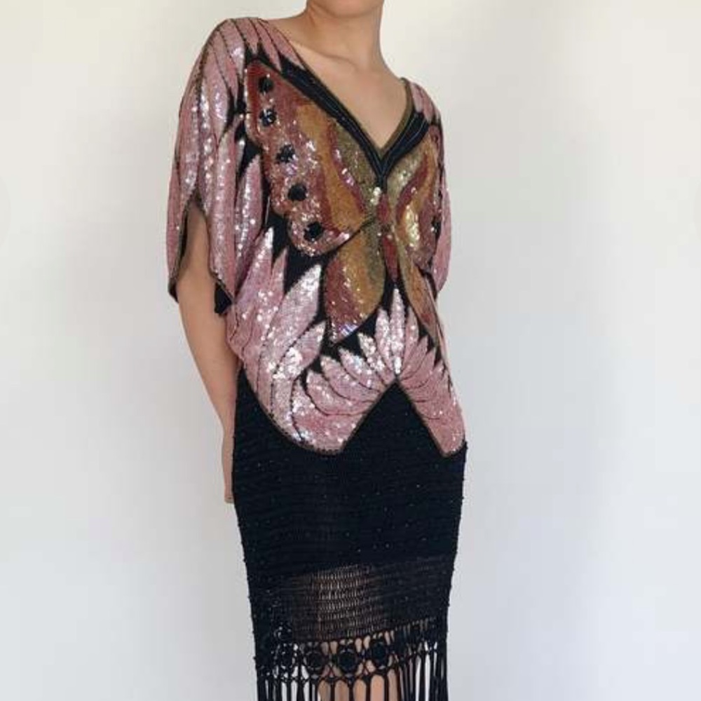 70s 80s Sequin Butterfly Top Size X Excellent Condition